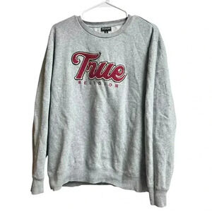 True Religion Gray Collegiate Pullover Crewneck Embroidered Unisex XL